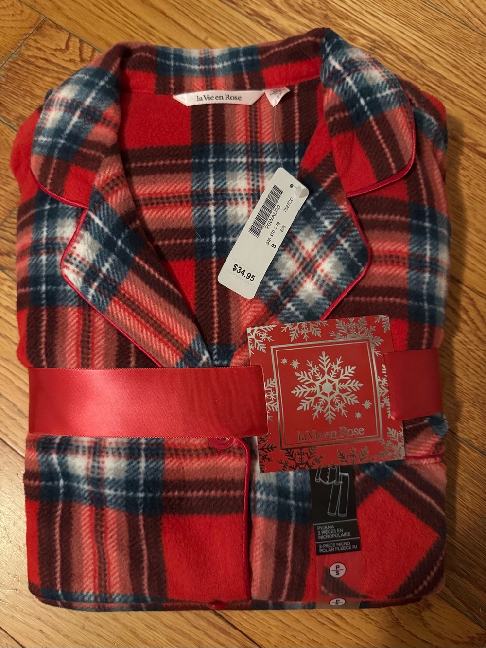 La Vie En Rose Red, Navy and White Plaid Fleece Pajama Set